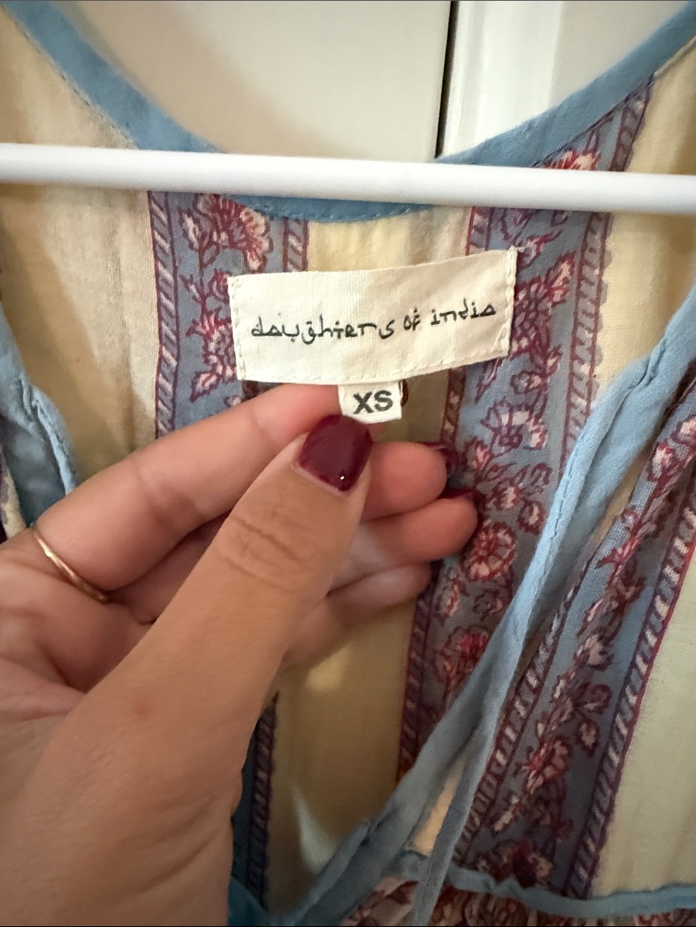 Daughters of India Bohemian Maxi Dress in Rust, Cream, and Dusty Blue - Picture 6 of 6
